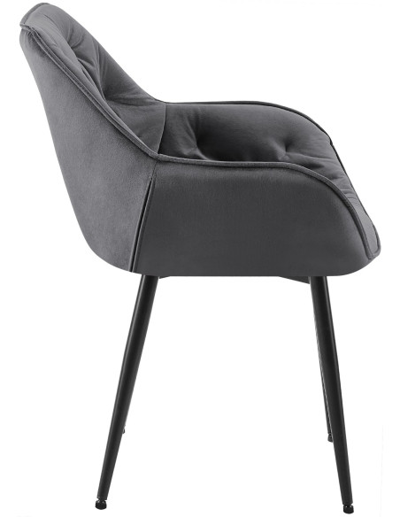Fauteuil de table moderne capitonné en Velours Gris foncé Métal Noir Adrina - 7