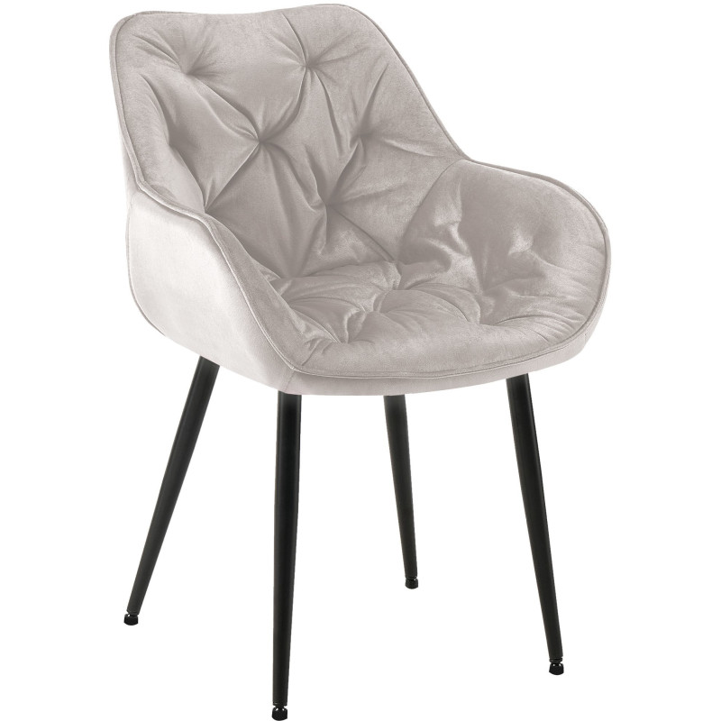 Fauteuil de table moderne capitonné en Velours Gris Métal Noir Adrina - 1
