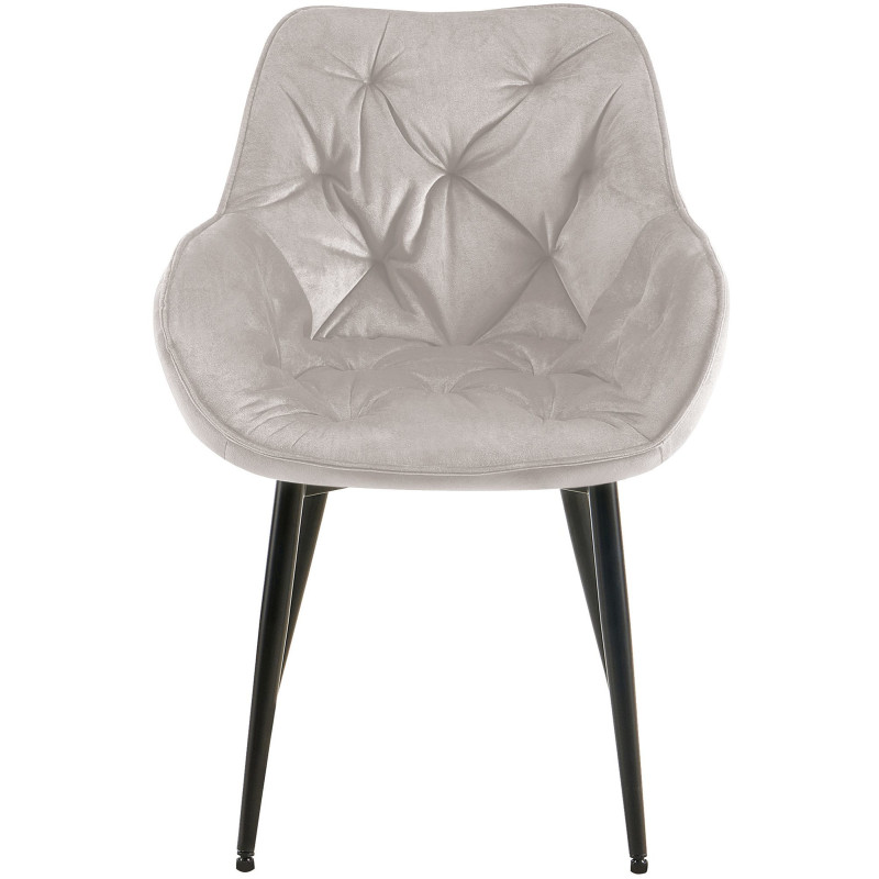 Fauteuil de table moderne capitonné en Velours Gris Métal Noir Adrina - 5