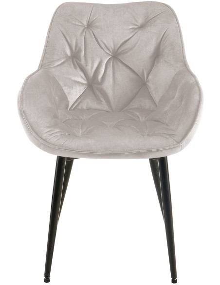 Fauteuil de table moderne capitonné en Velours Gris Métal Noir Adrina - 5