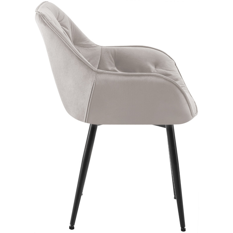 Fauteuil de table moderne capitonné en Velours Gris Métal Noir Adrina - 7