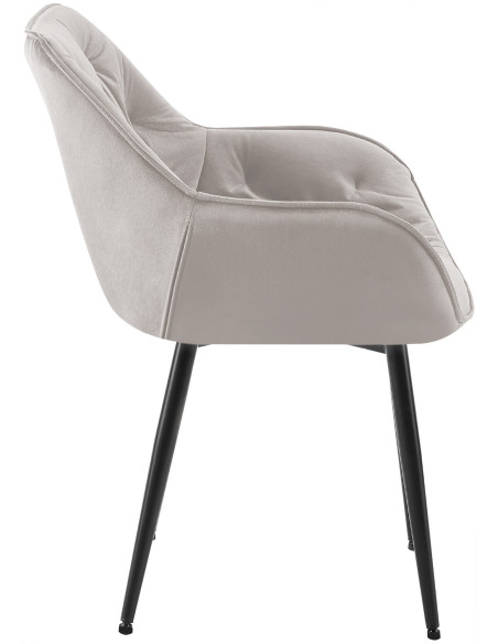 Fauteuil de table moderne capitonné en Velours Gris Métal Noir Adrina - 7