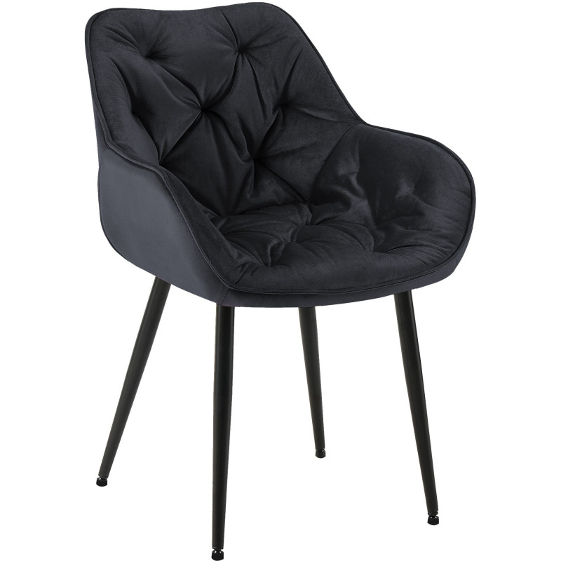 Fauteuil de table moderne capitonné en Velours Noir Métal Noir Adrina - 1