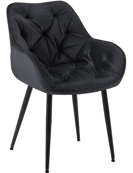 Fauteuil de table moderne capitonné en Velours Noir Métal Noir Adrina - 1