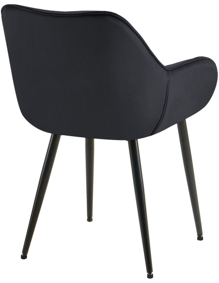 Fauteuil de table moderne capitonné en Velours Noir Métal Noir Adrina - 2