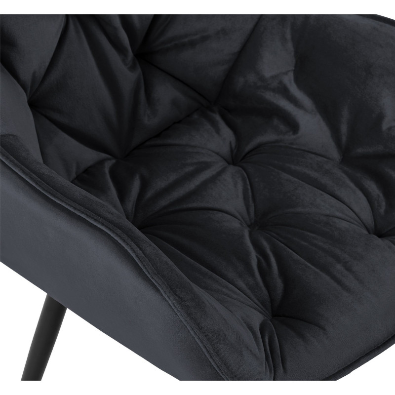 Fauteuil de table moderne capitonné en Velours Noir Métal Noir Adrina - 3