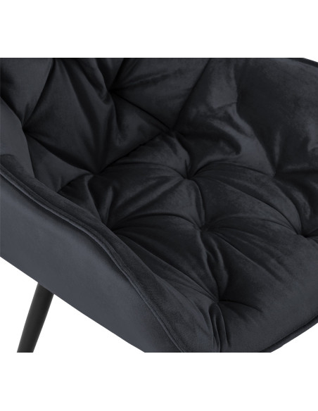 Fauteuil de table moderne capitonné en Velours Noir Métal Noir Adrina - 3