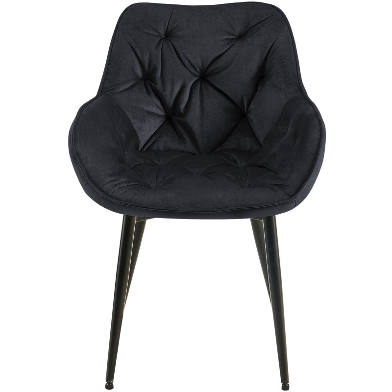 Fauteuil de table moderne capitonné en Velours Noir Métal Noir Adrina - 5