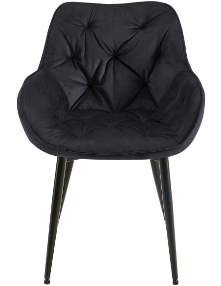 Fauteuil de table moderne capitonné en Velours Noir Métal Noir Adrina - 5
