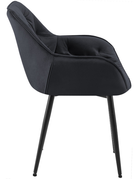 Fauteuil de table moderne capitonné en Velours Noir Métal Noir Adrina - 7