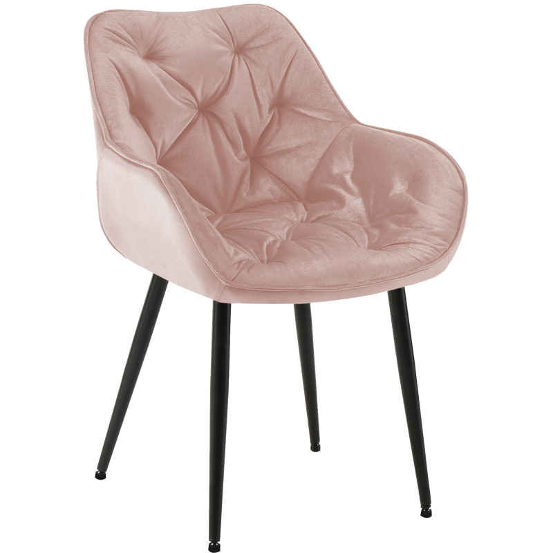 Fauteuil de table moderne capitonné en Velours Rose Métal Noir Adrina - 1