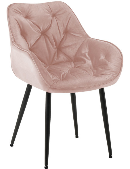 Fauteuil de table moderne capitonné en Velours Rose Métal Noir Adrina - 1