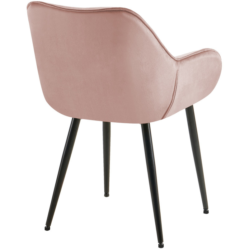 Fauteuil de table moderne capitonné en Velours Rose Métal Noir Adrina - 2