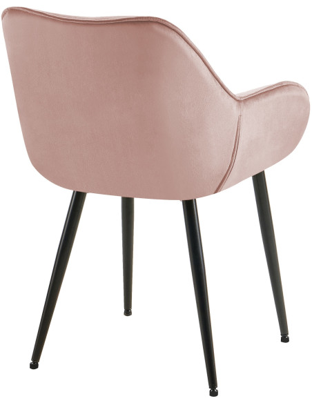 Fauteuil de table moderne capitonné en Velours Rose Métal Noir Adrina - 2