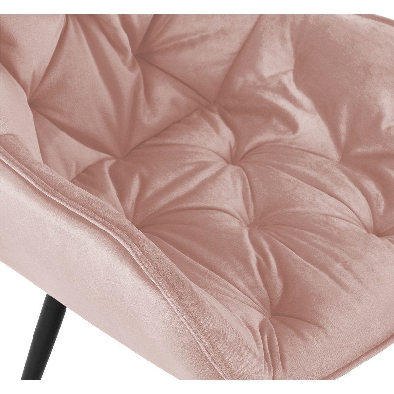 Fauteuil de table moderne capitonné en Velours Rose Métal Noir Adrina - 3
