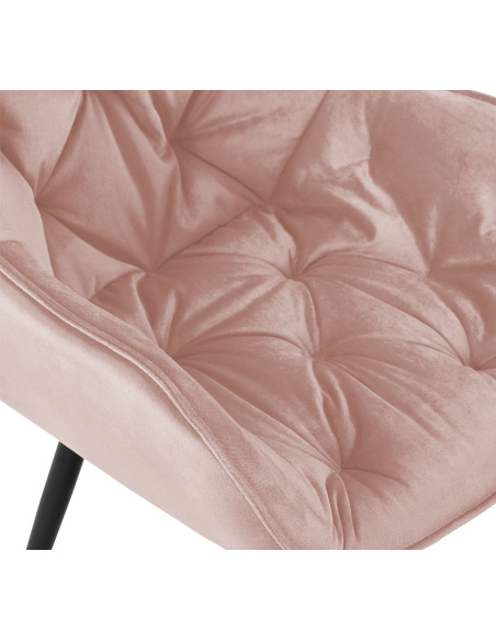 Fauteuil de table moderne capitonné en Velours Rose Métal Noir Adrina - 3