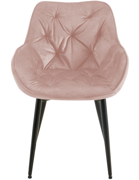 Fauteuil de table moderne capitonné en Velours Rose Métal Noir Adrina - 5