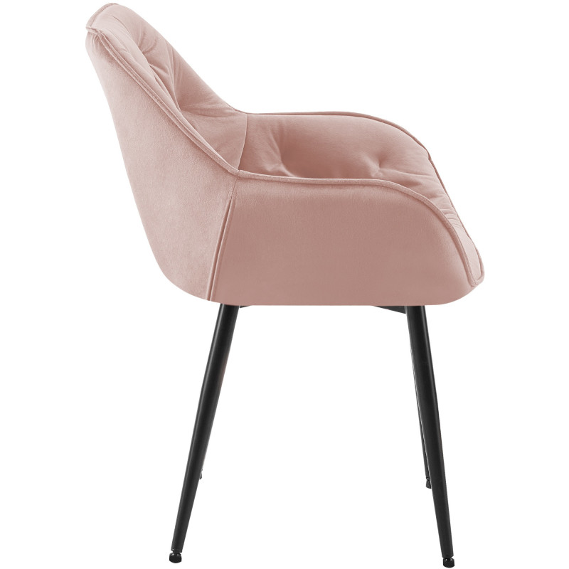 Fauteuil de table moderne capitonné en Velours Rose Métal Noir Adrina - 7