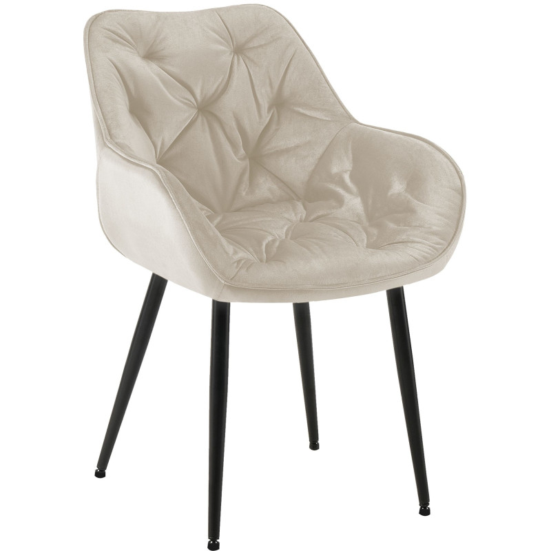 Fauteuil de table moderne capitonné en Velours Blanc crème Métal Noir Adrina - 1