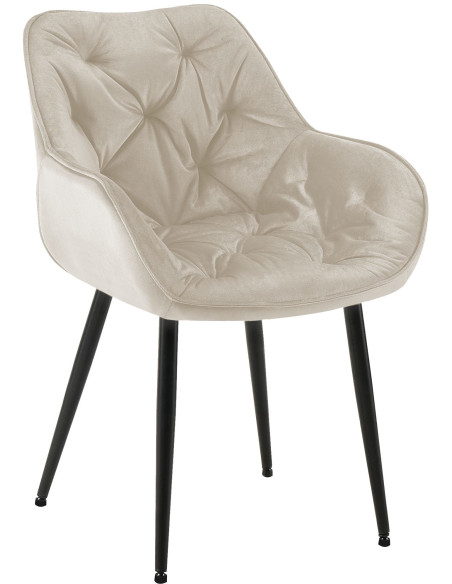 Fauteuil de table moderne capitonné en Velours Blanc crème Métal Noir Adrina - 1