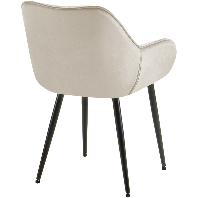 Fauteuil de table moderne capitonné en Velours Blanc crème Métal Noir Adrina - 2