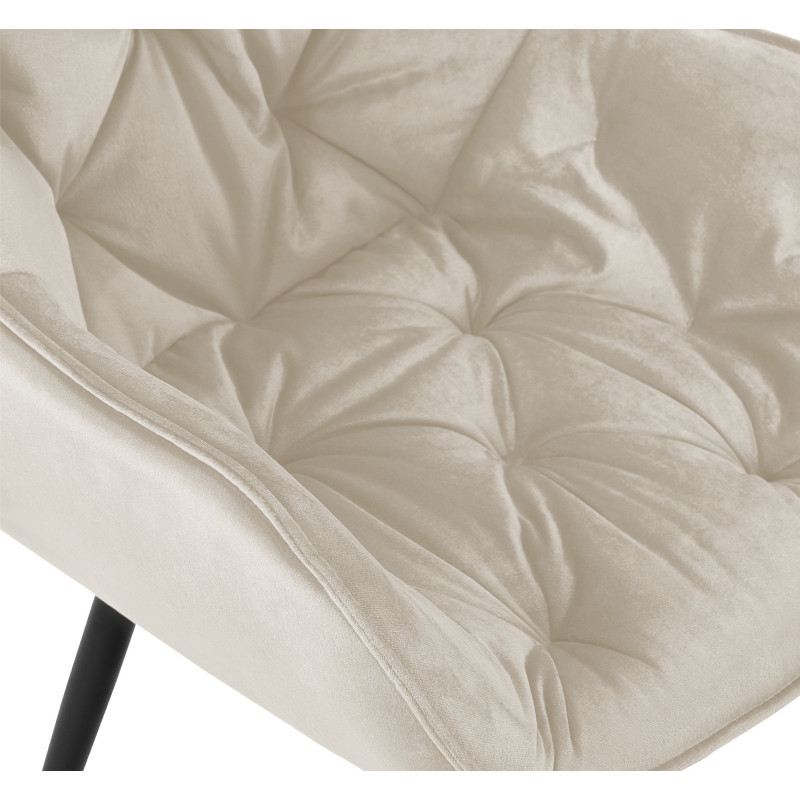 Fauteuil de table moderne capitonné en Velours Blanc crème Métal Noir Adrina - 3