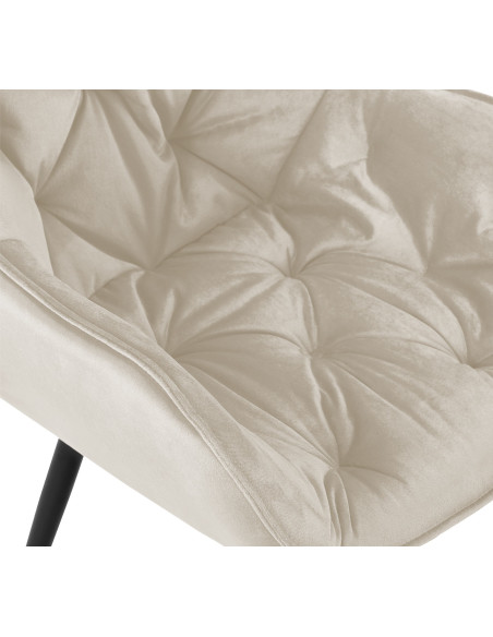Fauteuil de table moderne capitonné en Velours Blanc crème Métal Noir Adrina - 3