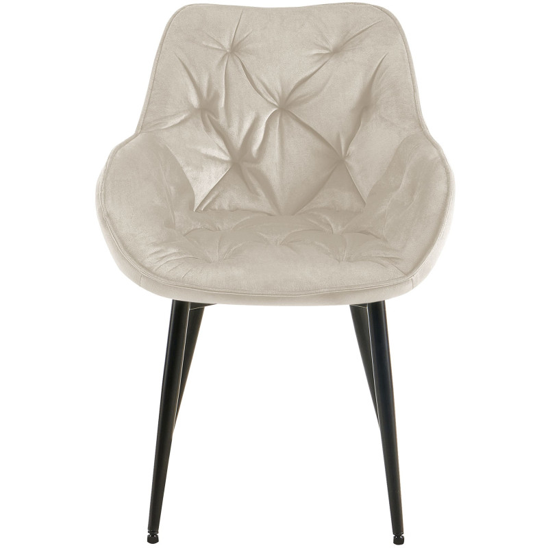 Fauteuil de table moderne capitonné en Velours Blanc crème Métal Noir Adrina - 5