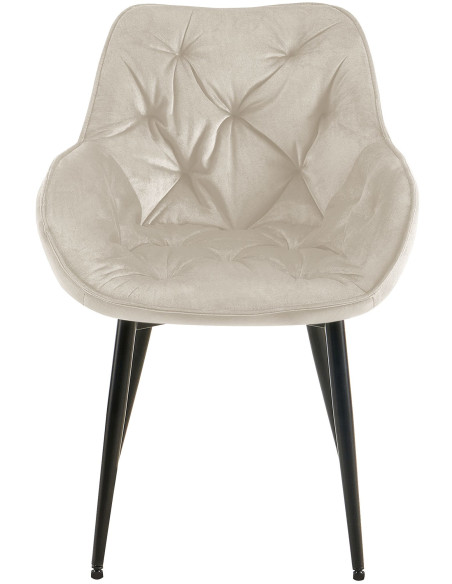 Fauteuil de table moderne capitonné en Velours Blanc crème Métal Noir Adrina - 5