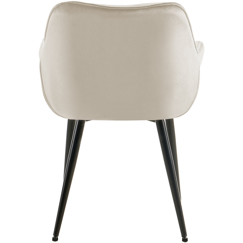 Fauteuil de table moderne capitonné en Velours Blanc crème Métal Noir Adrina - 6