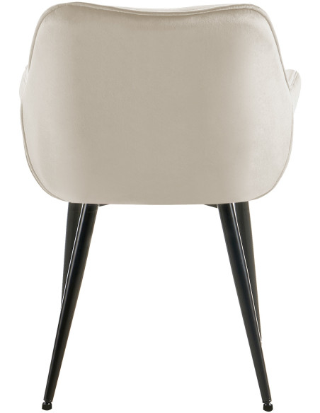 Fauteuil de table moderne capitonné en Velours Blanc crème Métal Noir Adrina - 6