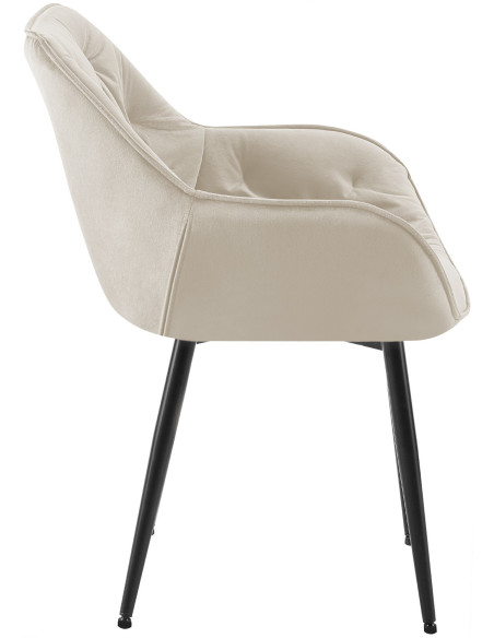 Fauteuil de table moderne capitonné en Velours Blanc crème Métal Noir Adrina - 7