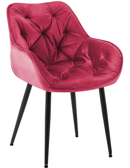 Fauteuil de table moderne capitonné en Velours Rouge Métal Noir Adrina - 1