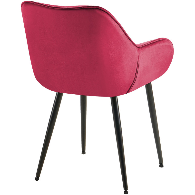 Fauteuil de table moderne capitonné en Velours Rouge Métal Noir Adrina - 2
