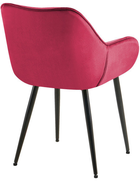 Fauteuil de table moderne capitonné en Velours Rouge Métal Noir Adrina - 2