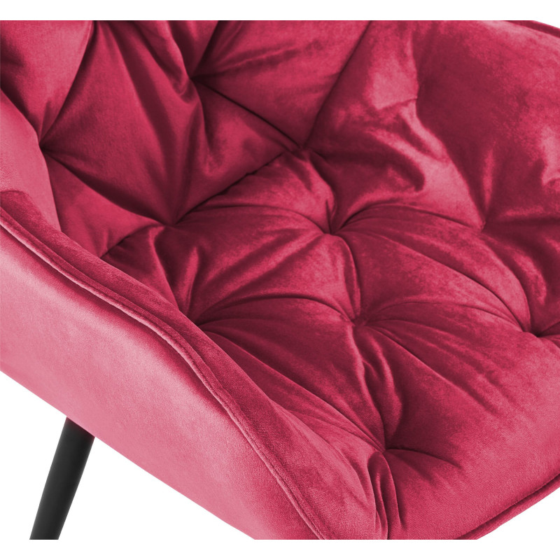 Fauteuil de table moderne capitonné en Velours Rouge Métal Noir Adrina - 3