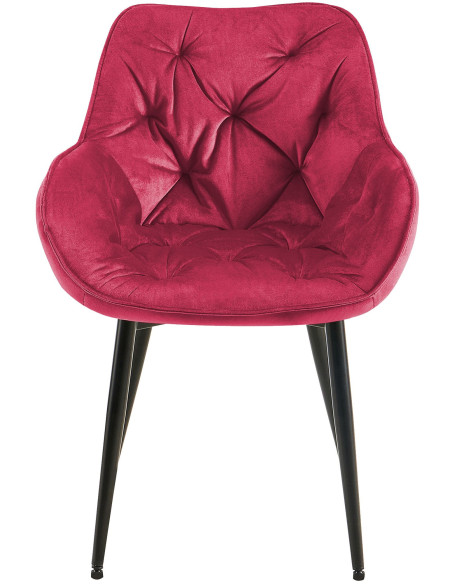 Fauteuil de table moderne capitonné en Velours Rouge Métal Noir Adrina - 5