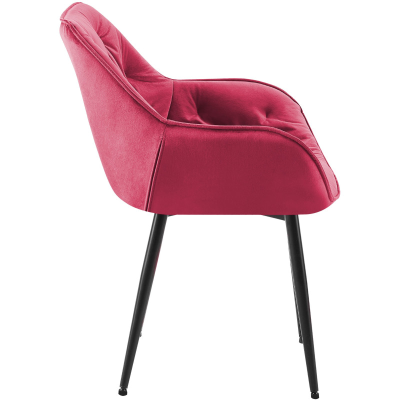 Fauteuil de table moderne capitonné en Velours Rouge Métal Noir Adrina - 7