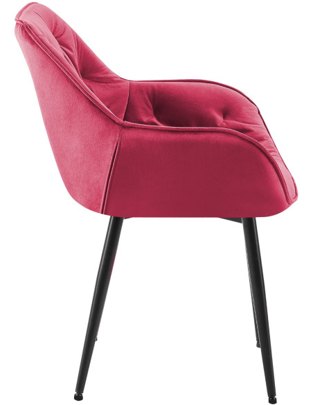 Fauteuil de table moderne capitonné en Velours Rouge Métal Noir Adrina - 7