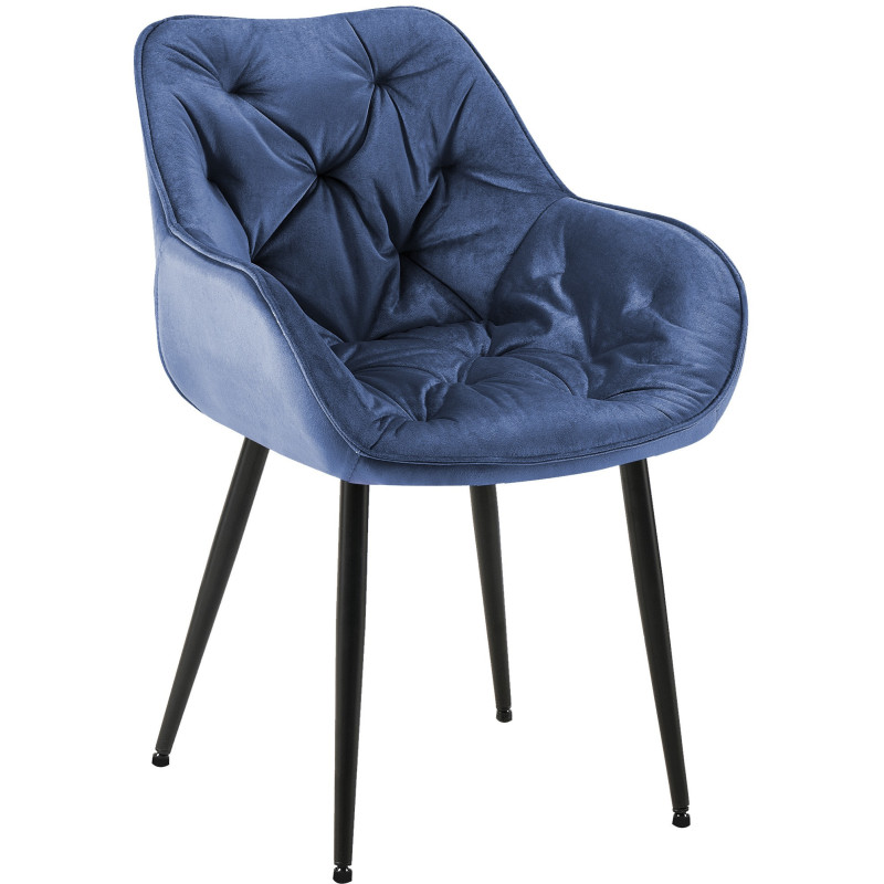 Fauteuil de table moderne capitonné en Velours Bleu Métal Noir Adrina - 1