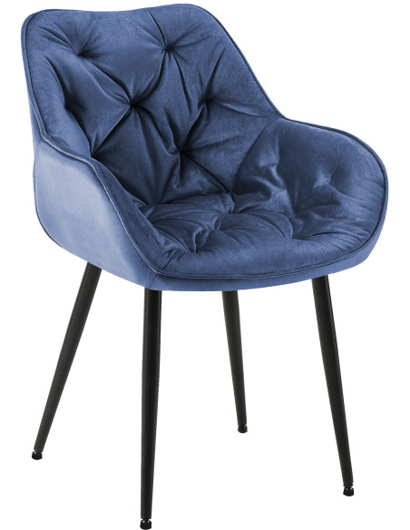 Fauteuil de table moderne capitonné en Velours Bleu Métal Noir Adrina - 1