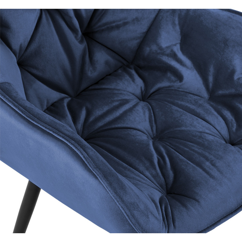Fauteuil de table moderne capitonné en Velours Bleu Métal Noir Adrina - 3