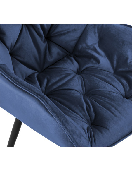 Fauteuil de table moderne capitonné en Velours Bleu Métal Noir Adrina - 3