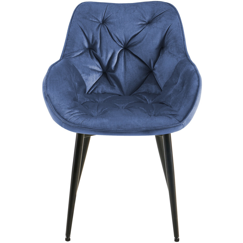 Fauteuil de table moderne capitonné en Velours Bleu Métal Noir Adrina - 5