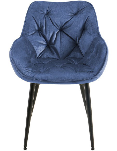 Fauteuil de table moderne capitonné en Velours Bleu Métal Noir Adrina - 5
