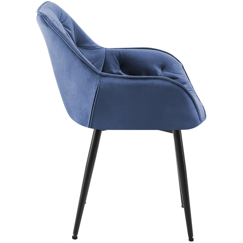 Fauteuil de table moderne capitonné en Velours Bleu Métal Noir Adrina - 7