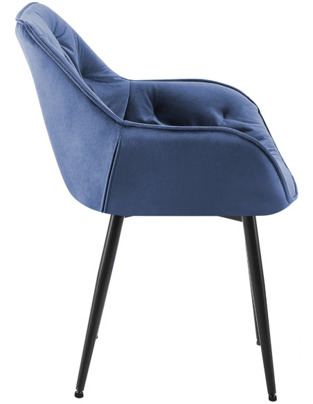 Fauteuil de table moderne capitonné en Velours Bleu Métal Noir Adrina - 7