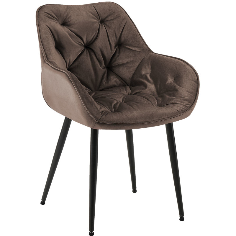 Fauteuil de table moderne capitonné en Velours Marron Métal Noir Adrina - 1