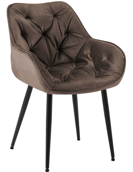 Fauteuil de table moderne capitonné en Velours Marron Métal Noir Adrina - 1