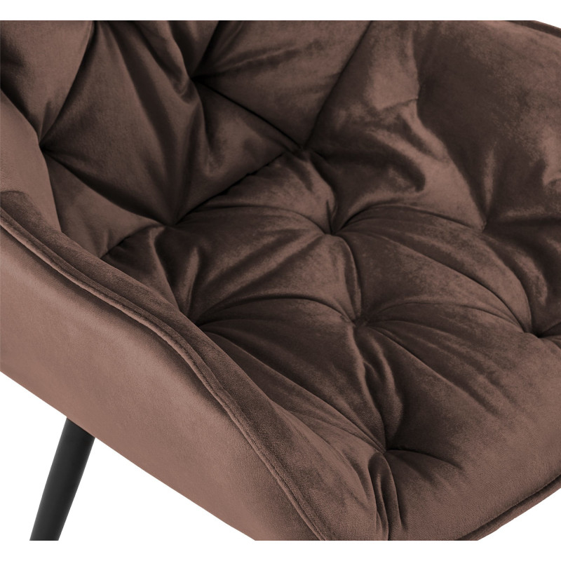 Fauteuil de table moderne capitonné en Velours Marron Métal Noir Adrina - 3